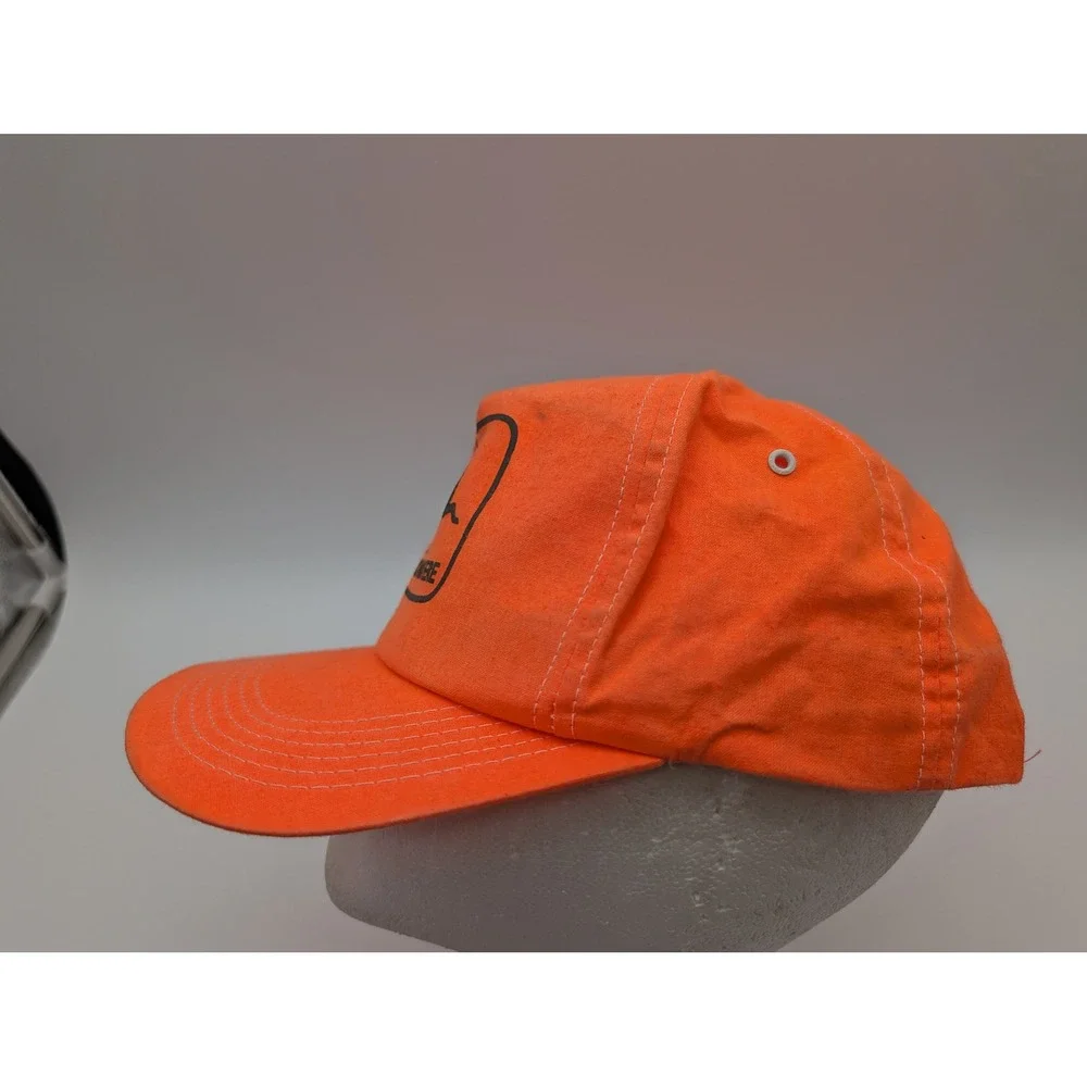 VTG John Deere Blaze Orange Snapback Hat Hunting Deer Logo Trucker Cap Made USA